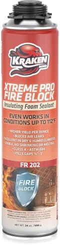 Kraken Bond Xtreme Pro Fire Block Expanding Foam Sealant (1x24oz), Professional Polyurethane Insulating Foam with Fire Block Technology, High Heat Resistant and Waterproof, Gun Not Included – 1 Pack