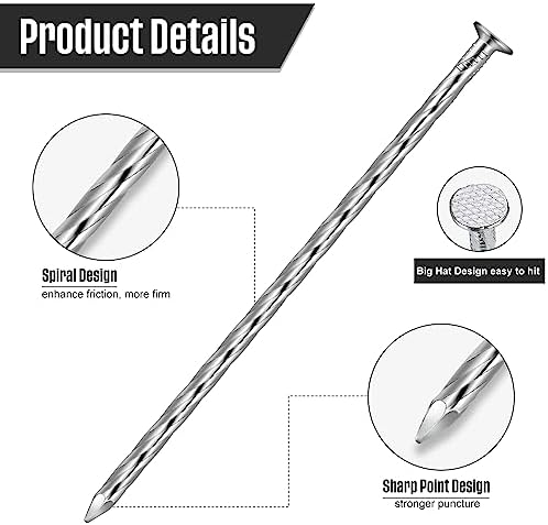 Nuenen 350 Pack 6 Inch Spiral Metal Garden Stakes Landscape Spikes Artificial Turf Stakes Landscape Edging Anchoring Spikes Heavy Duty Galvanized Grass Nails for Artificial Turf Paver Edges (Silver)