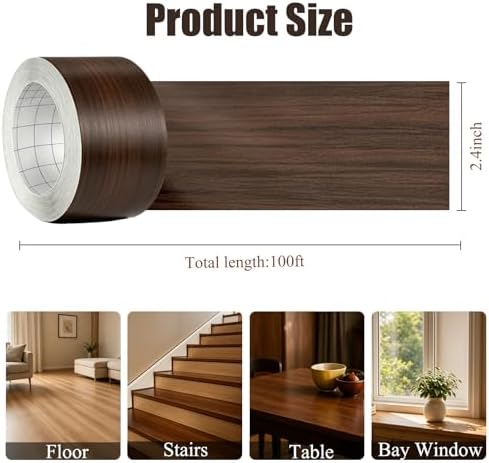 GSCIT Club Wood Grain Repair Tape, 2.4 inch X 100ft Self Adhesive Walnut Grain Repair Patch for Tables, Chairs, Baseboards, Doors, Windows, Floors, Handicraft DIY.