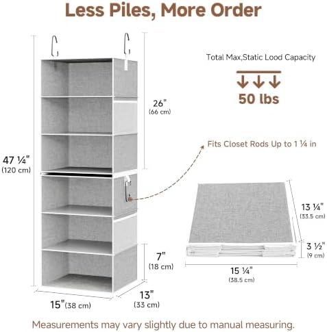 StorageWorks Hanging Closet Organizer, 6-Shelf with 2-in-1 Design, Ivory