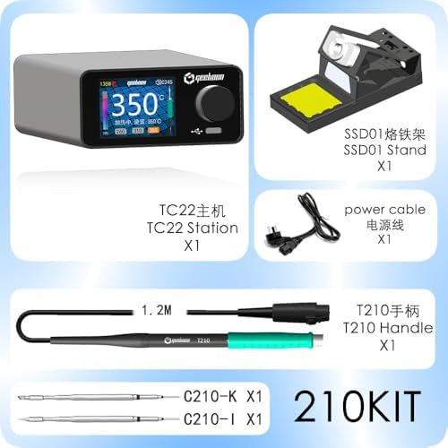 TC22 soldering station compatible with 115/210/245/T12 soldering tip color curve display soldering rework station (TC22, C210KIT)