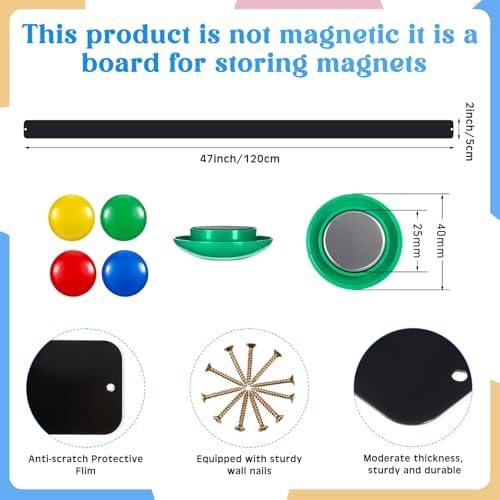 Mooliwe 2 Pcs 48" x 2" Frameless Magnetic Bulletin Board Strip for Wall Stainless Iron Metal Bulletin Bar Board Memo Strip with 16 Magnets 4 Nails 4 Wall Anchors for School Office Home (Black)