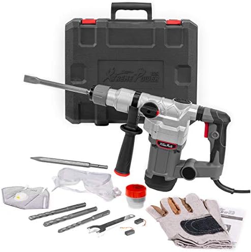 XtremepowerUS 1200W Electric Rotary Hammer SDS Plus Drill Swivel Adjustable Handle Drilling With Flat Chisels, Point Chisels and 3 Drill Bits Carrying Case