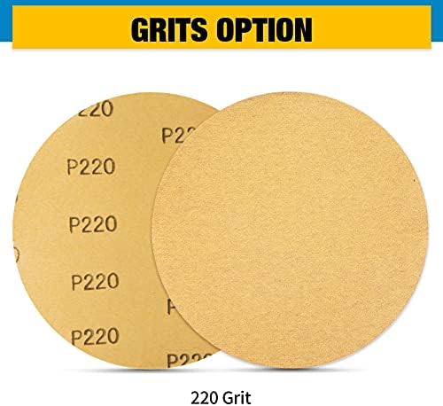 S SATC 200 PCS 6 Inch Adhesive Backed Sanding Discs 220 Grit PSA Aluminum Oxide Sandpaper Round Self-Stick Automotive Sandpaper for Woodworking Auto Paint