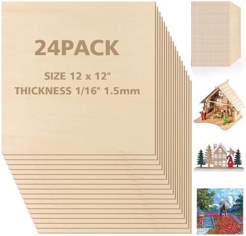 Adrattnay 24Pcs Basswood Sheets 1/16 x 12 x 12 inch - 1.5mm Basswood Sheets