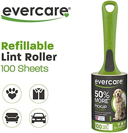 Evercare All Purpose Pet Hair Lint Roller,100 Sheets – Reusable Sticky Roller for Pet Hair,Cat & Dog-Hair Remover,Lint Remover,Pet-Hair-Remover for Furniture,Clothing & Cars,(Pack of 6)