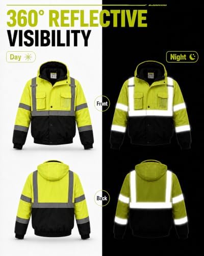 SKSAFETY Hi Vis Safety Bomber Jacket for Men, High Visibility Winter Coat