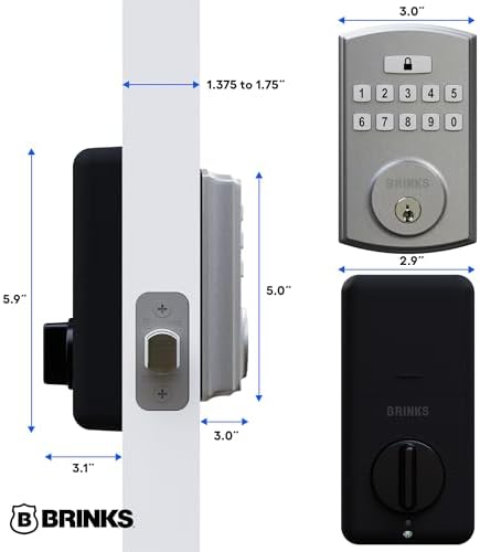 BRINKS Keyless Entry Door Deadbolt, High-Security Keypad Door Lock, 50 User Codes, Auto Locking Feature (Deadbold & Passage Knob, Satin Nickel)