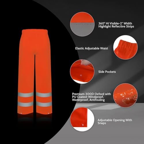 TCCFCCT High Visibility Rain Gear for Men - Waterproof High Vis Jacket & Pants, Class 3 Hi Vis Coat - Rain Suits for Men's Work & Outdoors, 4XL-5XL Orange WP
