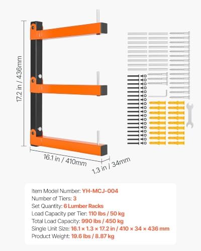 VEVOR Lumber Rack, 3-Tier 6-Pack 110 lbs per Tier, Foldable Wood Storage