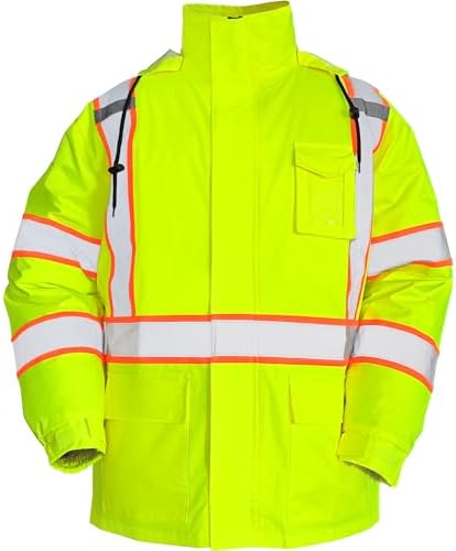 FATONE Hi Vis Rain Jacket for Men Lightweight Reflective Safety Rain Gear Waterproof with Hood, Class 3 Work Raincoat ANSI/ISEA Tested Yellow L/XL