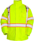 FATONE Hi Vis Rain Jacket for Men Lightweight Reflective Safety Rain Gear Waterproof with Hood, Class 3 Work Raincoat ANSI/ISEA Tested Yellow 4XL/5XL