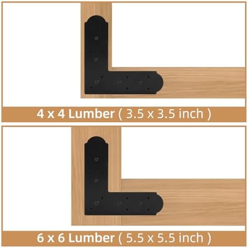 L Shape Steel Flat Bracket, 4 Pcs 10" X 10" Flat Fixing Mending Plates Black Flat Repair Plate Bracket with Screws Set for Wood Lumber Timber Connectors