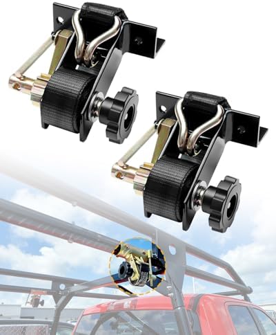 Ladder Rack Ratchet Straps with J-Hook (Pair), 1.4" Black Square Tube Mount