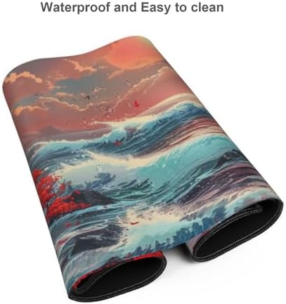 Extended Large Mouse Pad 48"x24", Japanese Wave Aesthetic Desk Mat