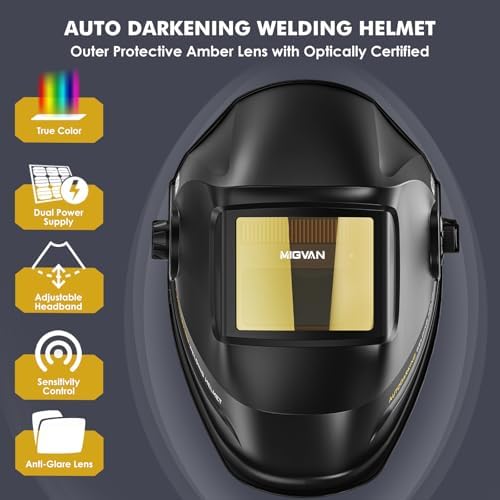 Welding Helmet Auto Darkening, MIGVAN True Color Welding Hood Solar Powered with 2 Arc Sensors, Optical Filtering Tech Welding Mask,Wide Shade 4/5-9/9-13 for ARC TIG MIG Grind Welding Helmets for Men