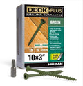 Deck Plus 3 Inch Epoxy Coated Exterior Wood and Fence Screws #10 x 3 Torx/Star Drive Included Coarse Thread, Outdoor Rust Resistant Decking Screw, Green, 1lb Box, 62 Pieces | 48404 (Pack of 12)