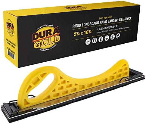Dura-Gold Pro Series Longboard Hand Sanding File Sander Block - Hook & Loop Backing and PSA Backing Adapter Pad & 100 Grit PSA Longboard Sandpaper 20 Yard Roll, 2-3/4" Wide