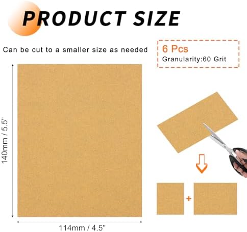 6 Pcs 60 Grit Sandpaper 4.5 x 5.5 Inch Sand Paper Alumina Gold