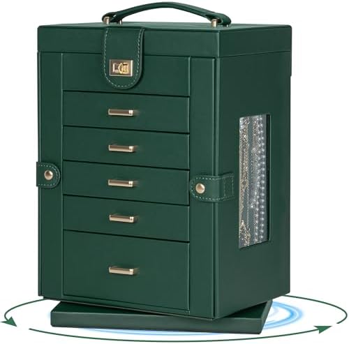 AKOZLIN 6-Tier Jewelry Box Organizer 5 Drawers Storage M-L Green