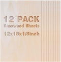12 Pack Basswood Sheets 1/8x18x12 Inch, Unfinished Wood for Crafts, 3mm Basswood for Laser Cutting Engraving, Wood Burning, Architectural Models, Plywood Board for Painting. (18x12x1/8inch)