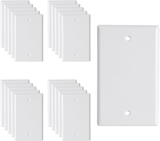 Blank Wall Plates 1-Gang blank Switch Outlet Electrical Cover Plate Unbreakable Thermoplastic Faceplate for Light Receptacle Outlet Switch, White (20 Pack)