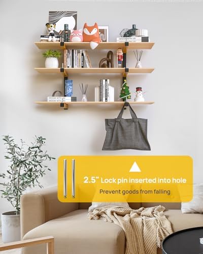 Lumber Rack Wall Mount Storage Racks Folding Wood Organizer Heavy Duty Shelf Brackets With 6-Level 720 Lbs Capacity Yellow Metal Utility Racks Garage Wall Shelving for Indoor and Outdoor Use (4 Pack)