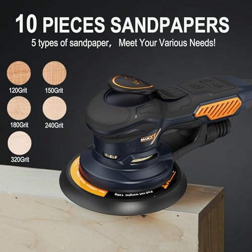 MAXXT Ramdon Orbital Sanders for 6inch, 10000 RPM Electric Orbital Sander with 10PCS Sandpapers, 6 Variable Speed Wood Sander for Woodworking/Sanding/Polishing