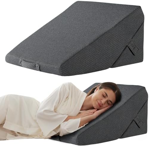 Bedluxe Wedge Pillow for Sleeping, Adjustable 9&12 Inch Foldable Bed Wedge Pillow Set, Orthopedic Memory Foam Triangle Pillows Wedge, 7-in-1 Elevated Pillows for Leg and Back Support, Dark Grey