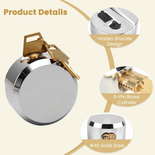 4 Pack Hidden Shackle Padlock Keyed Alike Heavy Duty Trailer Puck Silver