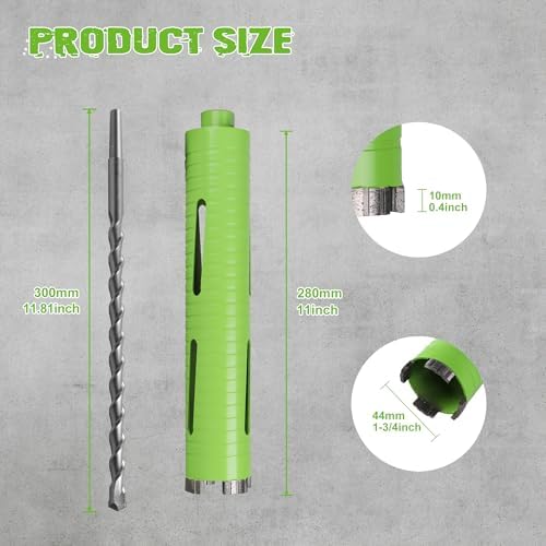 1 3/4 Inch Dry Core Drill Bit with Pilot Bit and 2 Pcs Adapters