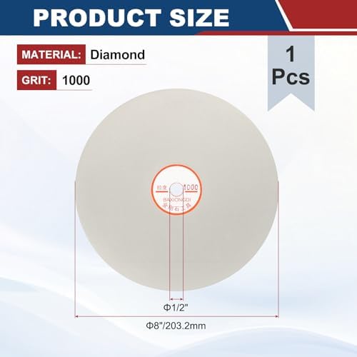 8 Inch x 1/2" Arbor Diamond Flat Lap Disc, 1000 Grit