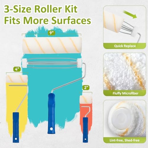 House Paint Roller Kit with Extension Pole, Home Wall Painting Supplies Set