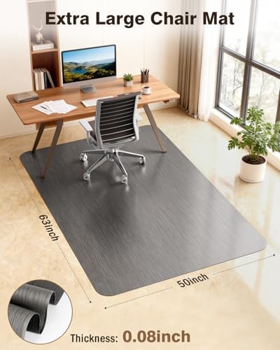 Blvornl Ultra Large Office Chair Mat for Hardwood Floor, Rolling Chair Mat for Hard Wood, Large Anti-Slip Hard Floor Protector, Heavy Duty Computer Desk Rug for Office and Home 50"*63" Black