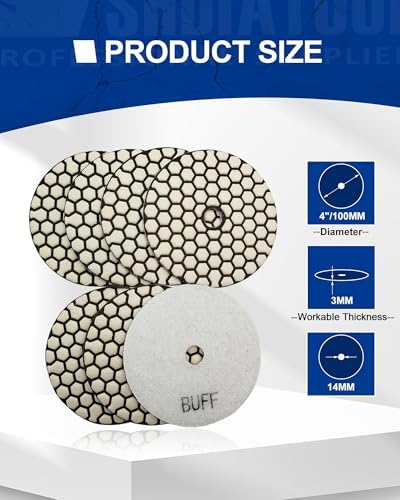SHDIATOOL 7PCS 4-Inch Dry Diamond Polishing Pads White Buff for Granite
