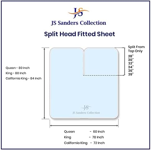 JS Sanders Collection Split Head Sheet Set Cal. King Size,Light Blue