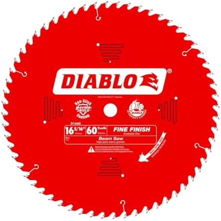 Diablo Fine Finish Saw Blade for Wood - 16-5/16" Diameter, 60 ATB Teeth, 1" Arbor, .114" Kerf, 22° Hook Angle, .079" Plate, 4000 Max RPM - D1660X
