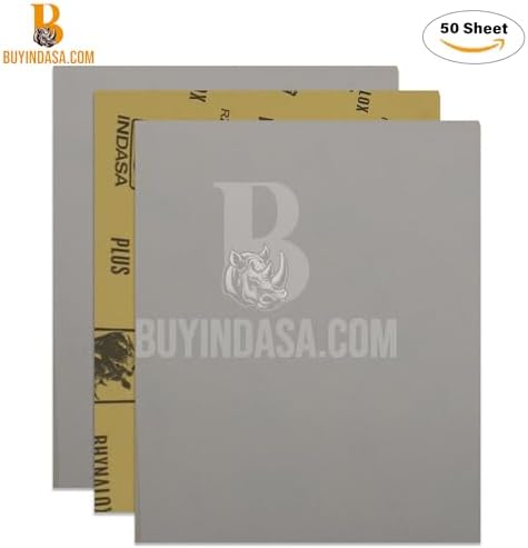 Indasa 50 PCS 9x11 Sandpaper Rhynalox Plusline - 120 Grit Dry Sanding Sheets, Professional-Grade Abrasive for Wood, Metal, Automotive, and Paint Finishing - Durable, Clog-Resistant Sand Paper