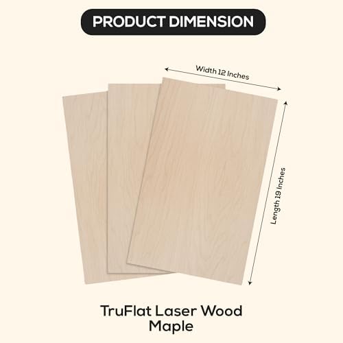 TruFlat Plywood Laser Wood Sheets, 12 x 19 x 1/8 in, Maple, Case of 24