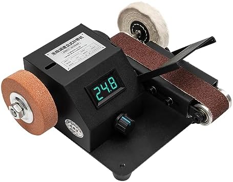 350W Mini Electric Belt Sander, Adjustable Speed Table Top Grinder Polisher w/10 Abrasive Belts, Belt Bench Grinder Polisher for Metal Wood Aluminum, 0-10000rpm