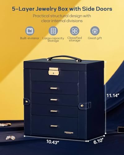 Homde Large Jewelry Box for Women: 5-Layer Organizer with Lock for Dresser