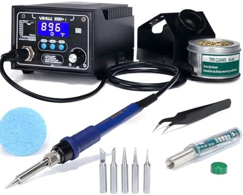 YIHUA 939D+ I Soldering Station, Upgraded, 75 Watt Equivalent with 3 Memories, °C/°F LCD display, Sleep Function, Automatic Shutdown & Brushed Aluminum Panel(Iron-burn Resistant)