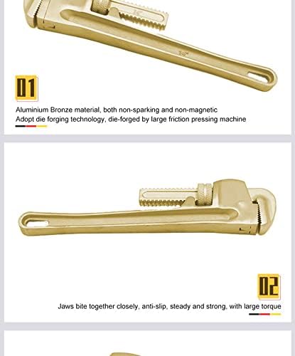 WEDO Pipe Wrench 50 * 350mm,Non-Sparking Pipe Wrench,Spark-Free Straight Plumbing Wrench,Aluminum Bronze