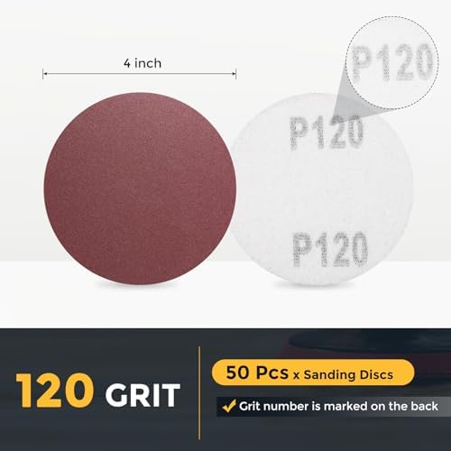 HARFINGTON 50 Pcs 4 Inch Sanding Discs 120 Grit Red Aluminum Oxide