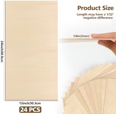 Adrattnay Basswood Sheets 3mm - 1/8 x 12 x 24inch, 24pcs Square Laser Basswood Plywood for Laser Cutting & Engraving DIY Crafts, Wood Burning, Painting, Architectural Model Building