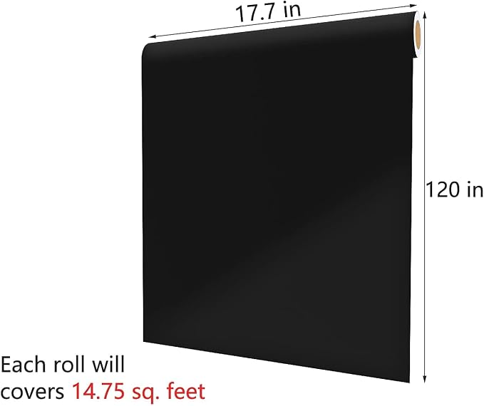Black Contact Paper for Cabinets Black Peel and Stick Wallpaper Matte Solid Color Cabinet Vinyl Wrap for Bedroom Decorative 17.7"x120" Contact Paper for Wall Removable Wallpaper Self-Adhesive