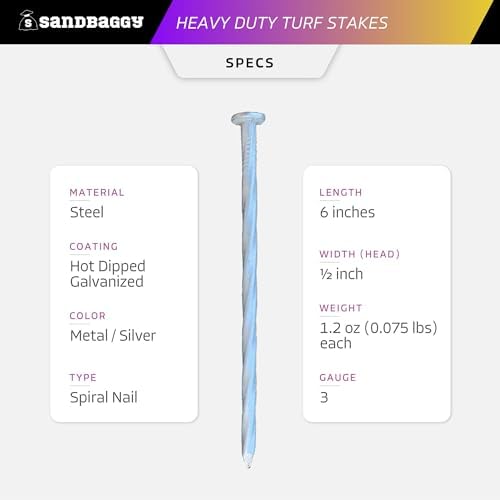 Sandbaggy 6" Heavy Duty Galvanized Artificial Turf Stakes - Spiral Landscape Nails - Ground Spikes/Pins - Synthetic Grass, Lawn, Edging, Weed Barrier Fabric, Garden (6 inch - Heavy Duty, 600, Count)