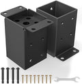 4x4 Post Base 2 Pcs, Heavy Duty Post Anchor with Anti-Corrosive Partition, Inner Size 3.5"x3.5", 13 Gauge Thick Solid Steel, Rust-Proof Powder-Coated Wood Fence Post Brackets for Support Deck, Pergola