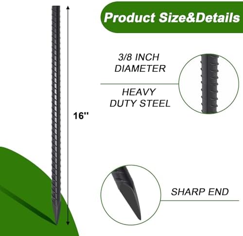 AAGUT Straight Rebar Stakes 16 Inch 3/8 Inch Thickness Concrete Form Stakes