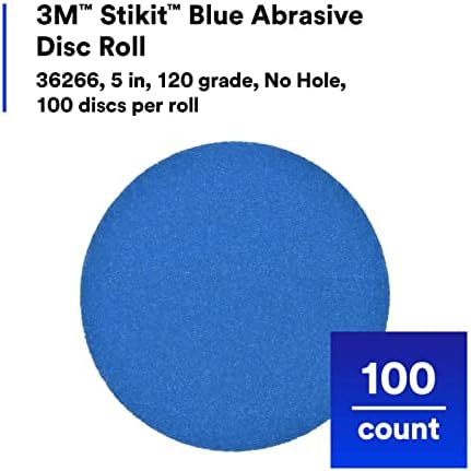 3M Stikit Blue Abrasive Disc Roll, 36266, No Hole, 5 in, 120+ Grade, Pack of 100, Automotive Sanding Discs for Coating Removal, Body Repair, Auto Sanding, Primer Sanding